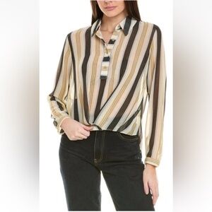 CAbi Caliber Blouse Style 4339 Womens M Multicolor Stripe Top Semi Sheer Twist
